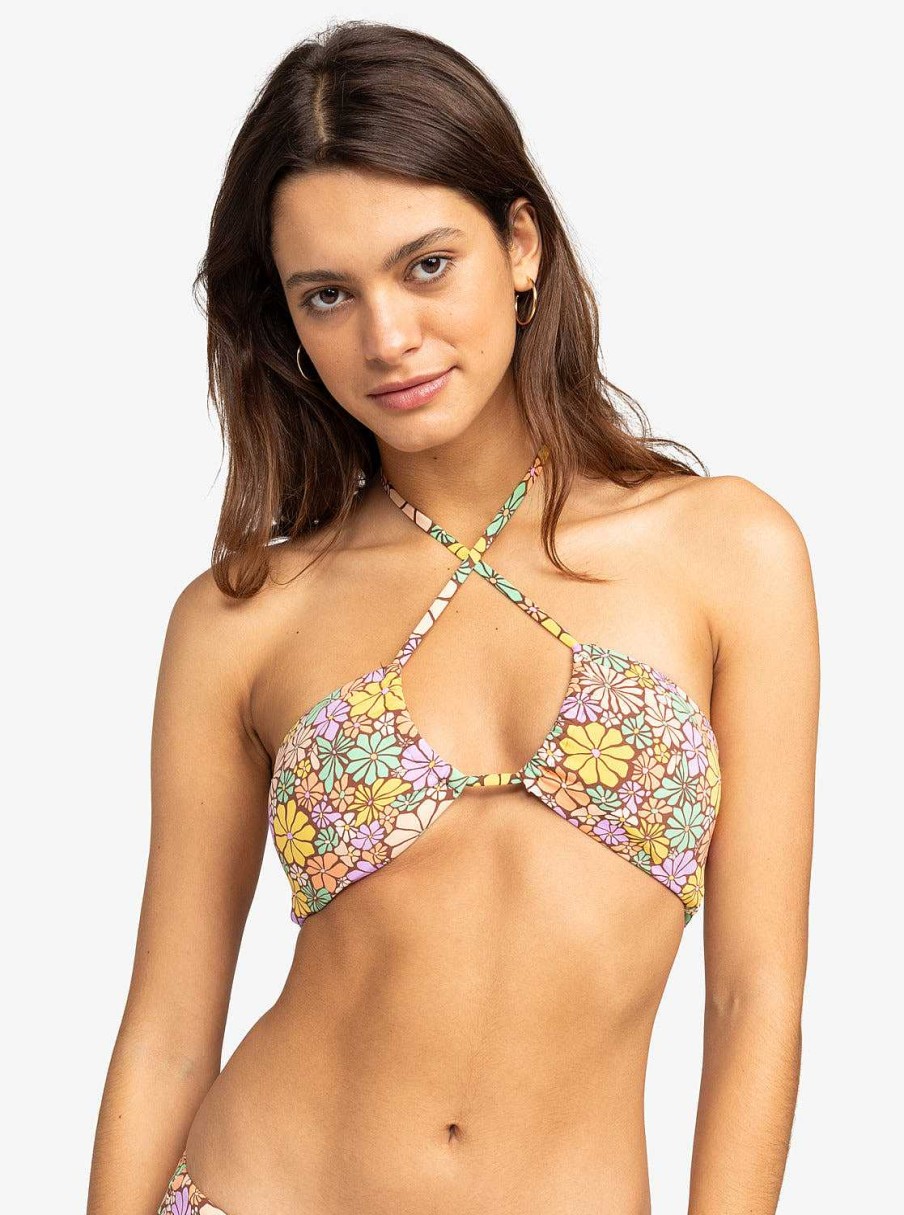 Women'S Roxy Swimwear | All About Sol Bandeau Bikini Top Root Beer All About Sol Mini