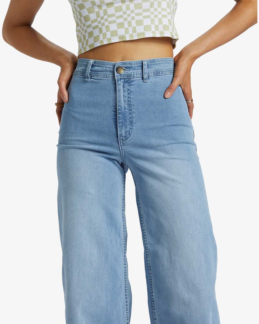 Women'S Billabong Pants | Free Fall Indigo Wide-Leg Jeans For Women Surf Spray