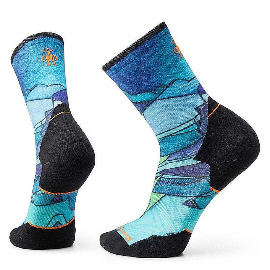 Men'S Smartwool Socks | Athlete Edition Run Printed Crew Socks For Men Cascade Green