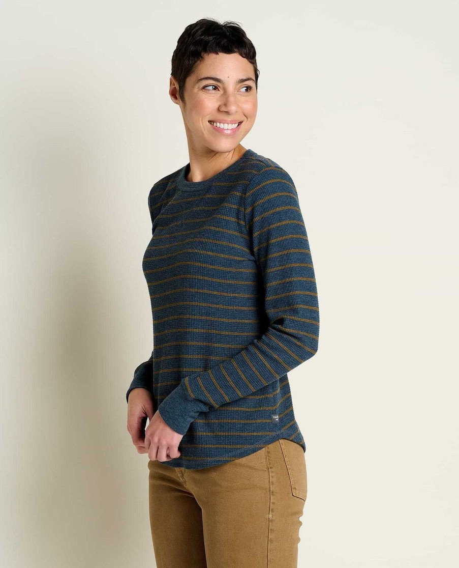 Women'S Toad&Co Shirts | Foothill Long Sleeve Crew For Women Midnight Stripe