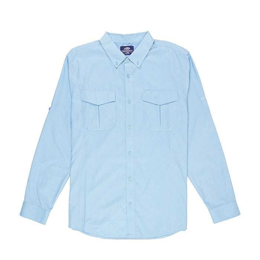 Men'S AFTCO Shirts | Rangle Ls Vented Fishing Shirt For Men Airy Blue