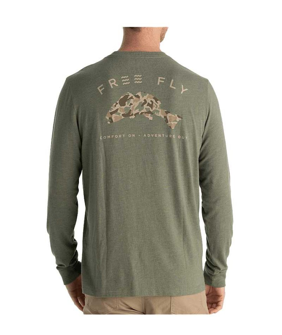 Men'S Free Fly Apparel T-Shirts | Redfish Camo Long Sleeve Shirt For Men Heather Fatigue