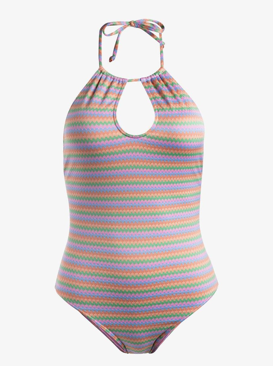 Women'S Roxy Swimwear | Wavy Stripe One-Piece Swimsuit Papaya Wavy Stripe