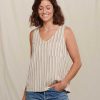 Women'S Toad&Co Tank Tops | Taj Hemp Button Back Tank Top For Women Egret Thin Stripe