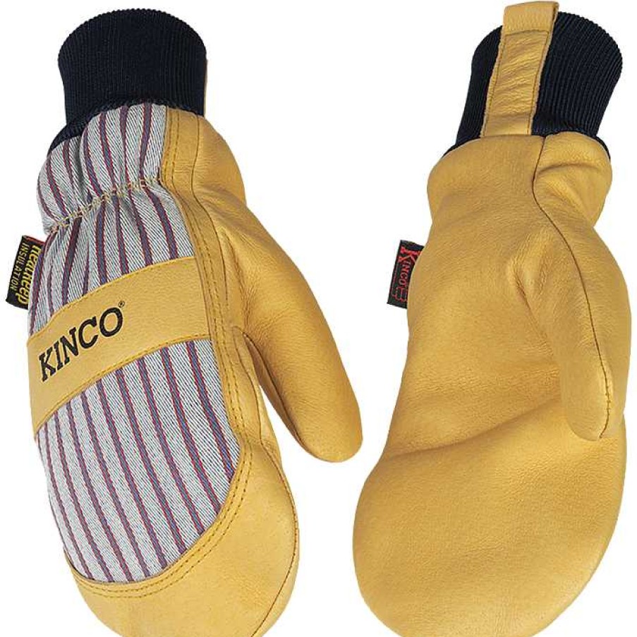 Men'S Kinco Gloves | Lined Premium Grain Pigskin Palm Mitt With Knit Wrist Otto Striped