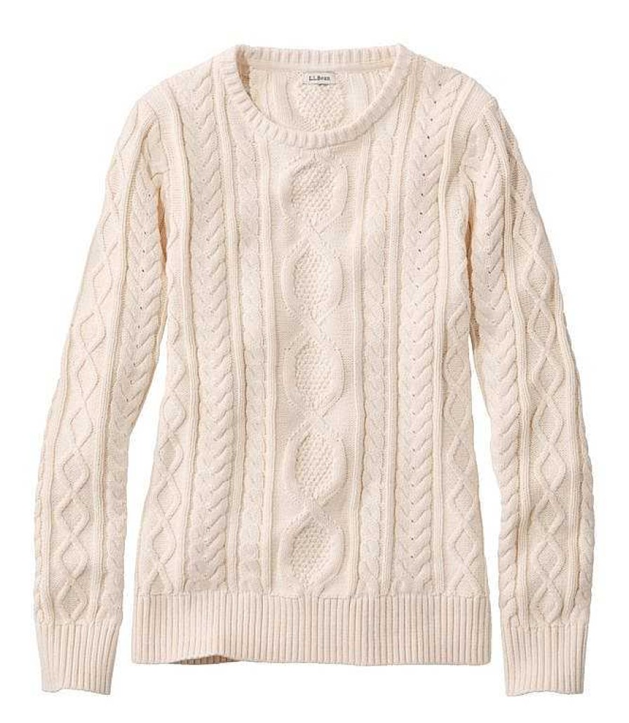 Women'S L.L.Bean Casual | Heritage Soft Cotton Fisherman Sweater For Women, Crewneck Cream