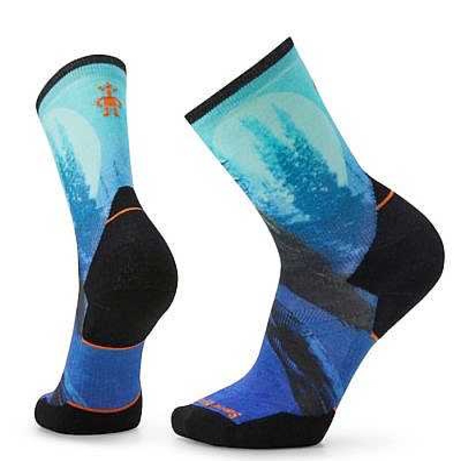 Men'S Smartwool Socks | Athlete Edition Run Raven Printed Crew Socks For Men Alpine Blue