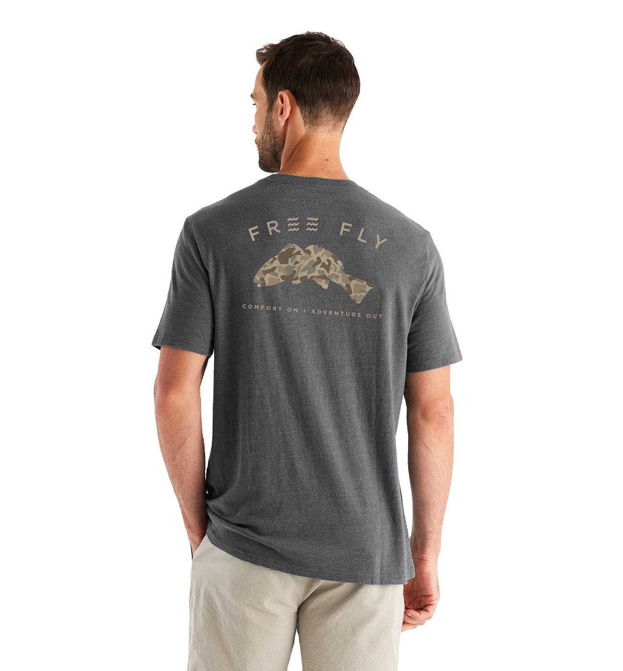 Men'S Free Fly Apparel T-Shirts | Redfish Camo Tee For Men Heather Black Sand