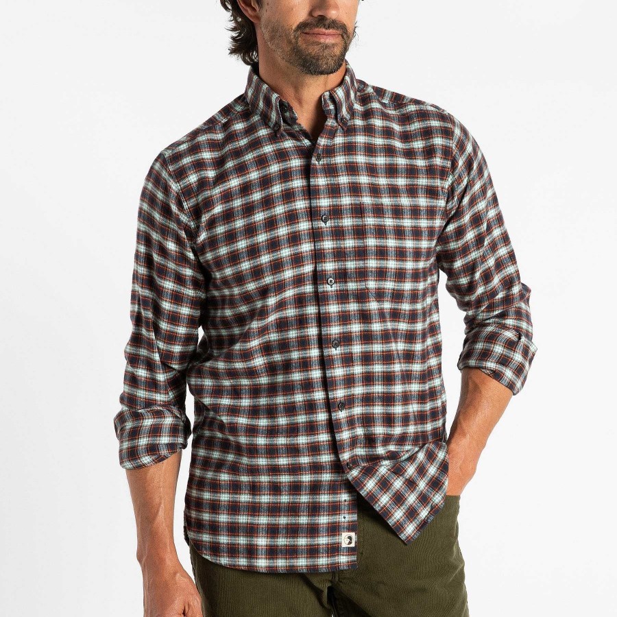 Men'S Duck Head Shirts | Cotton Flannel Sport Shirt Rosemont Plaid For Men Burnt Russet