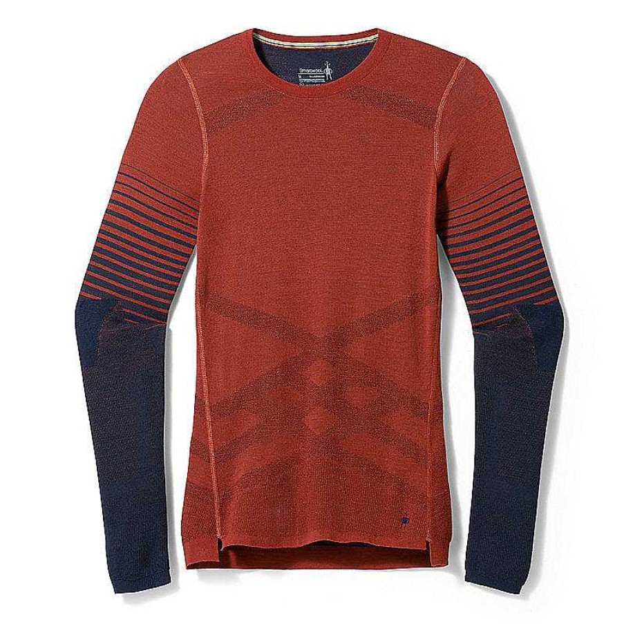 Women'S Smartwool Baselayers & Underwear | Intraknit Thermal Merino Base Layer Pattern Crew For Women Pecan Brown-Deep Navy