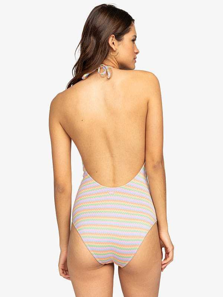 Women'S Roxy Swimwear | Wavy Stripe One-Piece Swimsuit Papaya Wavy Stripe