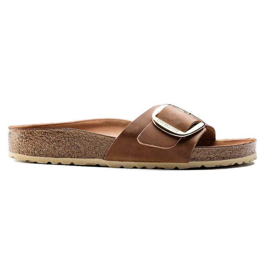 Footwear Birkenstock Sandals | Madrid Oiled Leather Big Buckle Sandals For Women Cognac