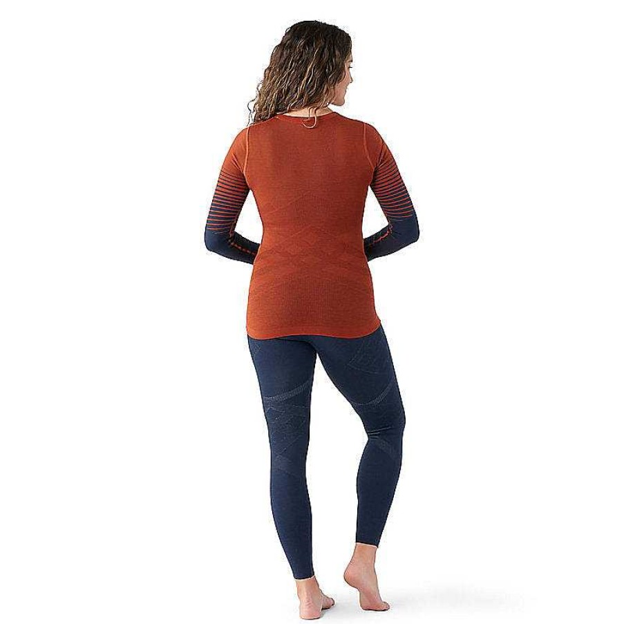 Women'S Smartwool Baselayers & Underwear | Intraknit Thermal Merino Base Layer Pattern Crew For Women Pecan Brown-Deep Navy