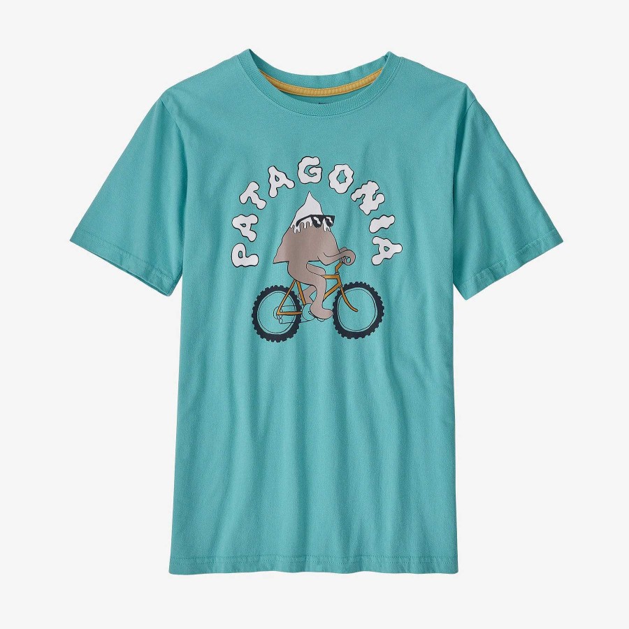 Kids' Patagonia Tops | Regenerative Organic Certification Cotton Graphic T-Shirt For Boys Summit Cycler/Iggy Blue