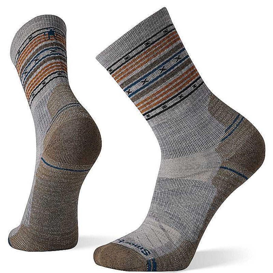 Men'S Smartwool Socks | Hike Light Cushion Spiked Stripe Crew Socks For Men Light Gray