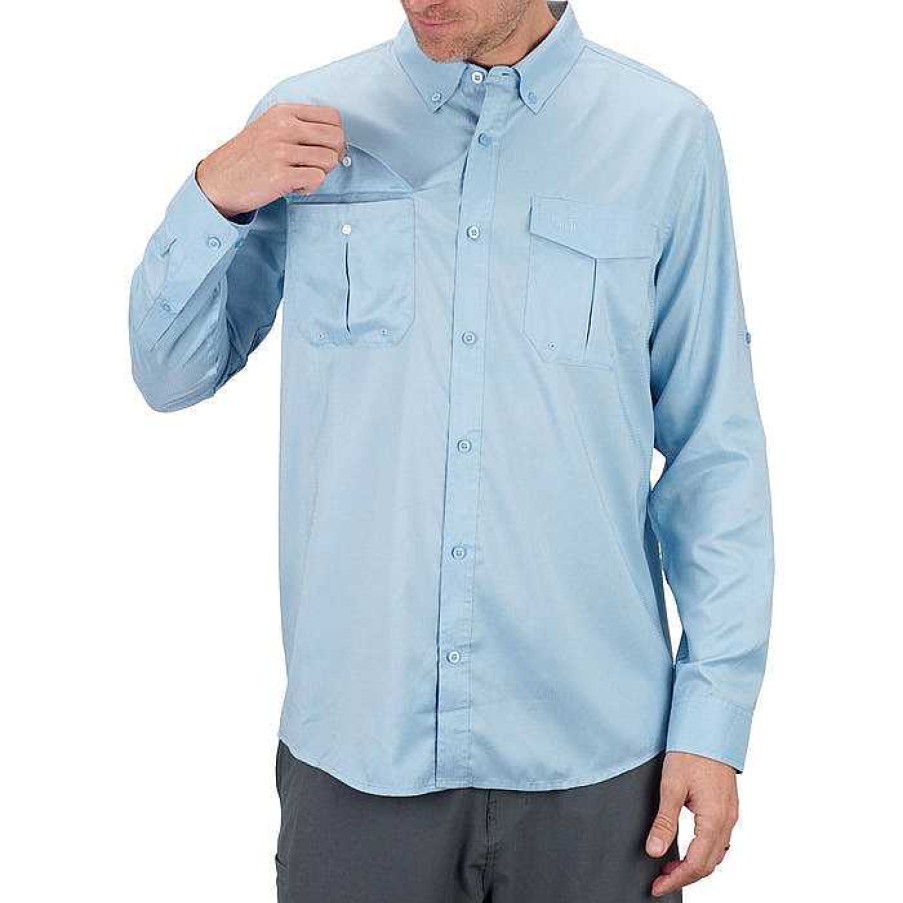 Men'S AFTCO Shirts | Rangle Ls Vented Fishing Shirt For Men Airy Blue