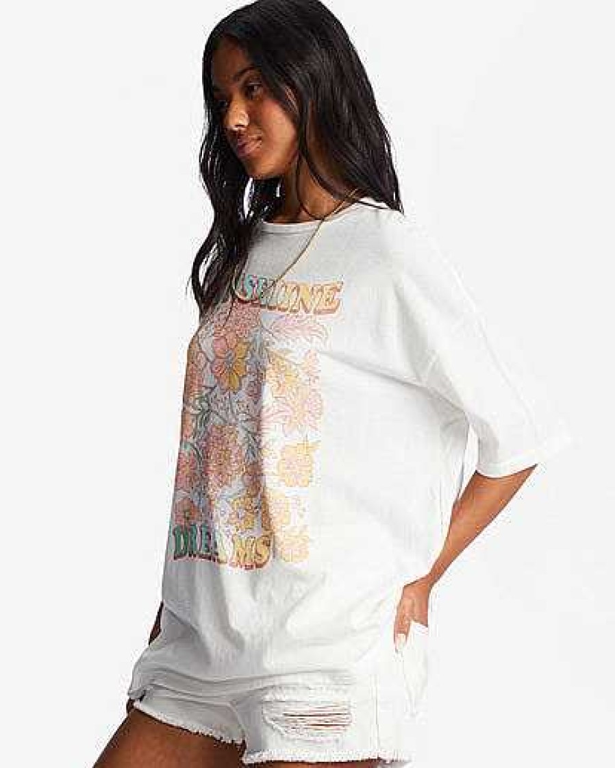 Women'S Billabong Shirts | Sunshine Dream Oversized T-Shirt Salt Crystal