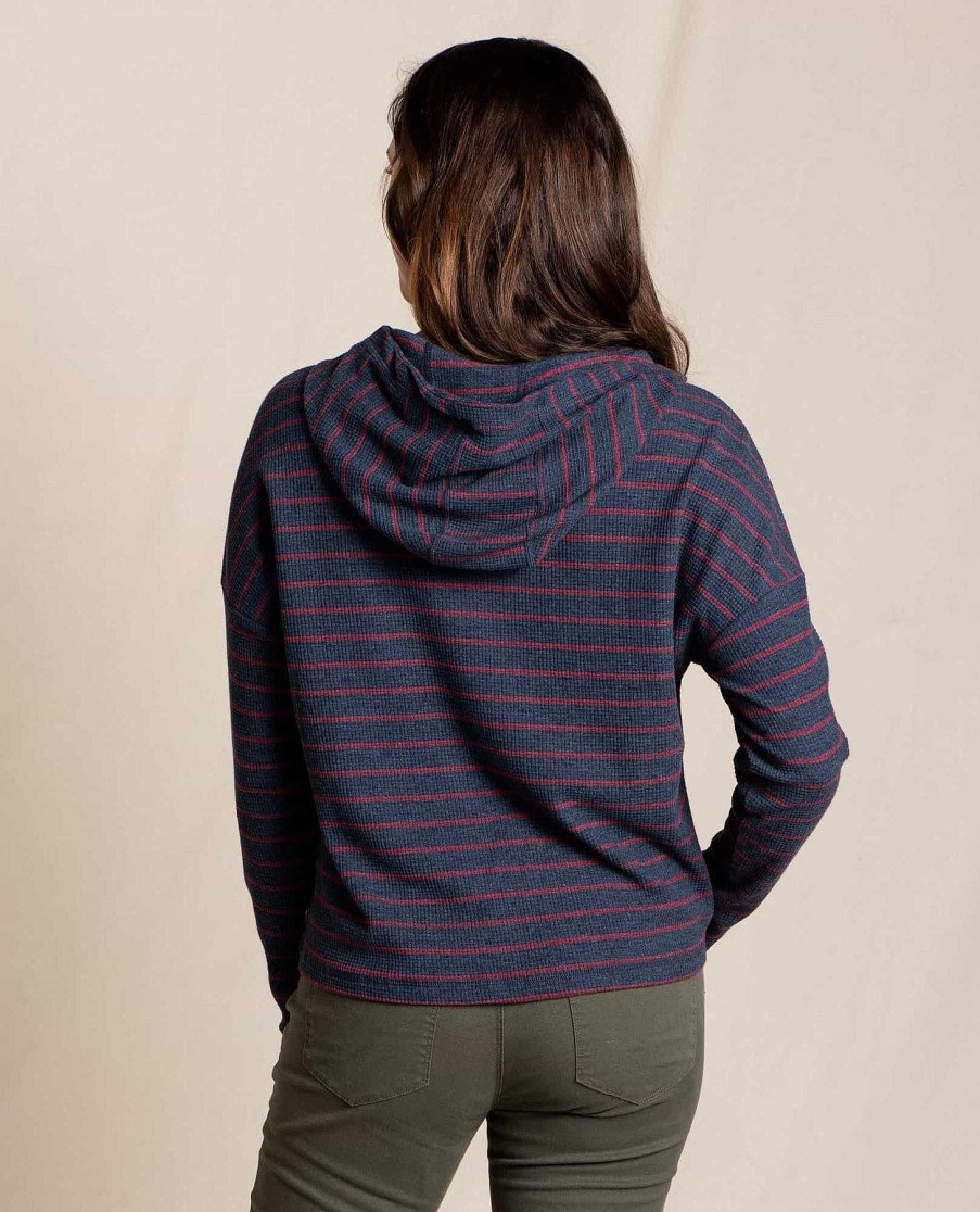 Women'S Toad&Co Shirts | Foothill Long Sleeve Hoodie For Women True Navy Foothill Stripe