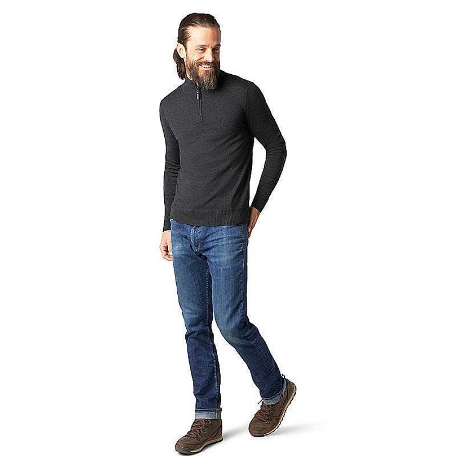 Men'S Smartwool Sweaters & Hoodies | Sparwood Half Zip Sweater For Men Charcoal Heather