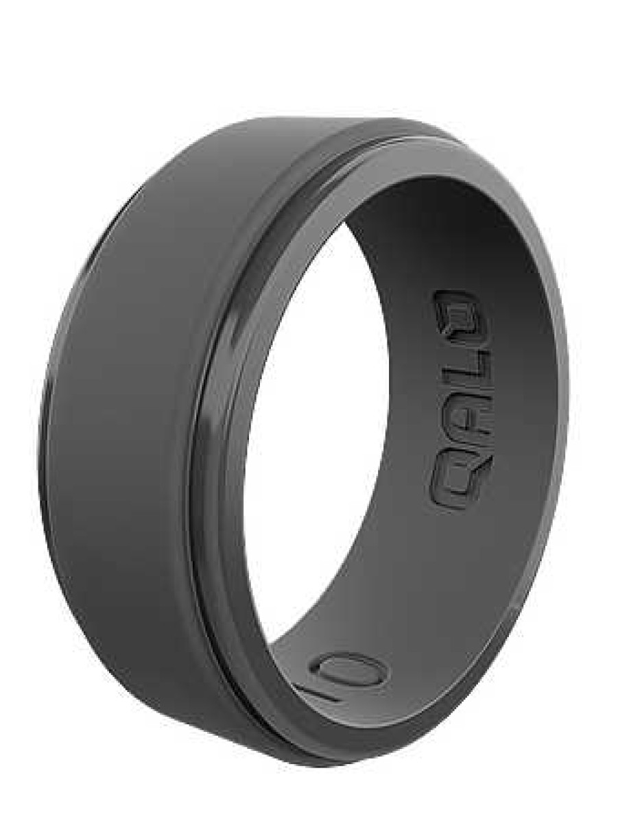 Men'S Qalo Rings | Polished Step Edge Silicone Ring For Men Charcoal