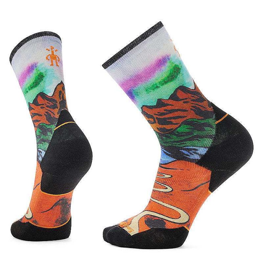 Men'S Smartwool Socks | Trail Run Targeted Cushion Singletrack Print Crew Socks For Men Orange Rust