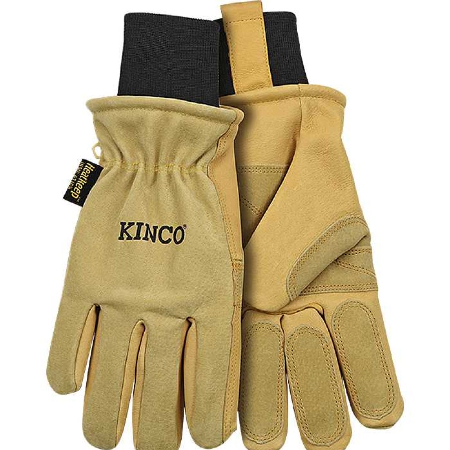 Men'S Kinco Gloves | Lined Heavy-Duty Premium Grain & Suede Pigskin Ski Glove With Omni-Cuff Golden