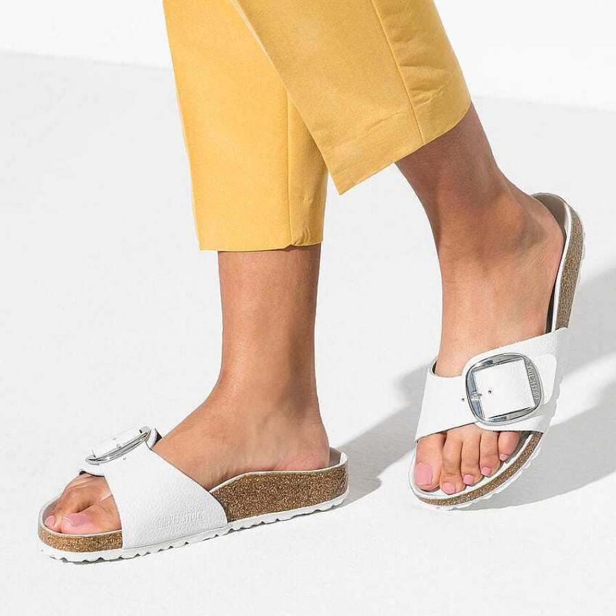 Footwear Birkenstock Sandals | Madrid Big Buckle Leather Sandals For Women White Leather