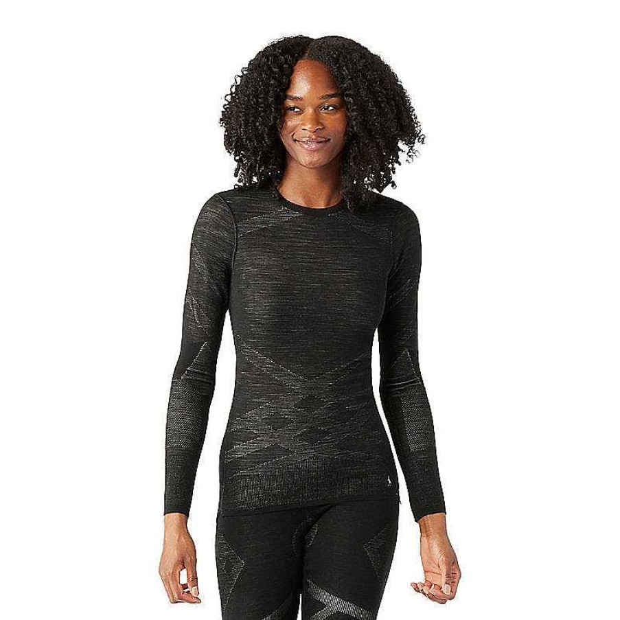 Women'S Smartwool Baselayers & Underwear | Intraknit Thermal Merino Base Layer Crew For Women Black-White