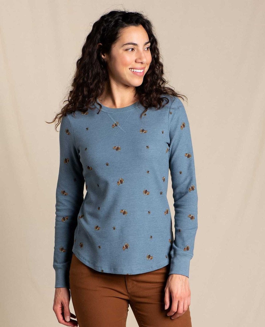 Women'S Toad&Co Shirts | Foothill Long Sleeve Crew For Women North Shore Motif Print