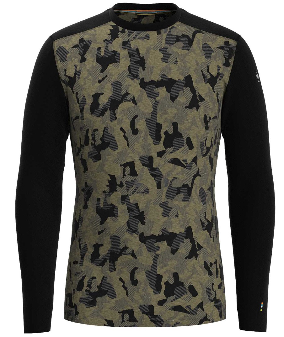 Men'S Smartwool Baselayers & Underwear | Merino 250 Base Layer Pattern Crew For Men Military Olive Camo/Black